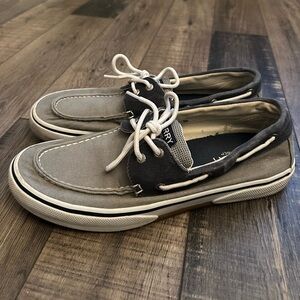 Sperry Canvas Boat Shoes Mens Size 10 Gray Navy